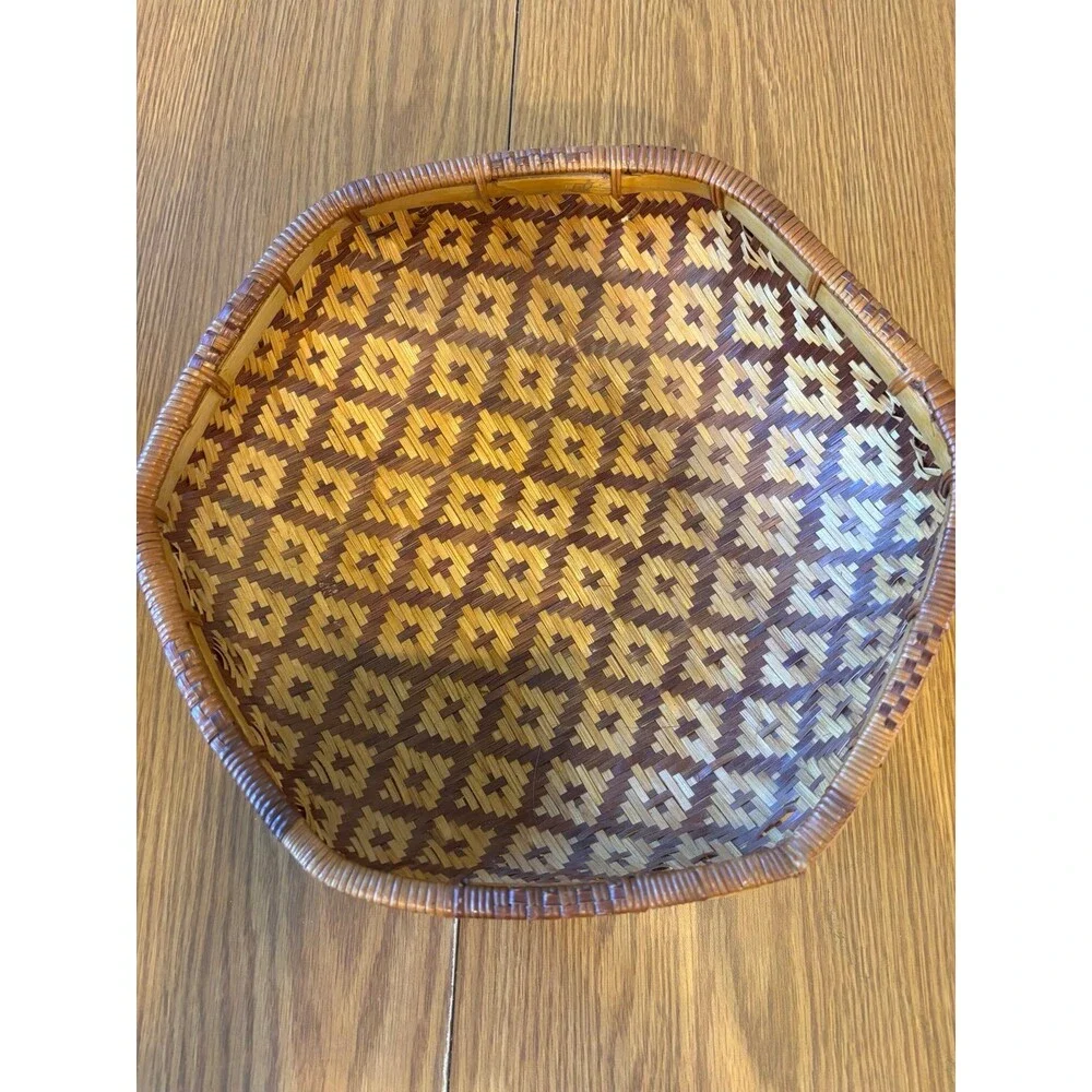 Vintage Hexagon Woven Basket Rustic Boho Home Decor geometric 11.5 x 4